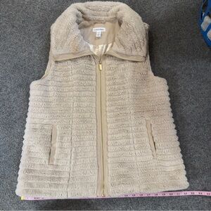 Faux Fur Tan Beige Puffer Vest Calvin Klein Gold Accents Size Medium